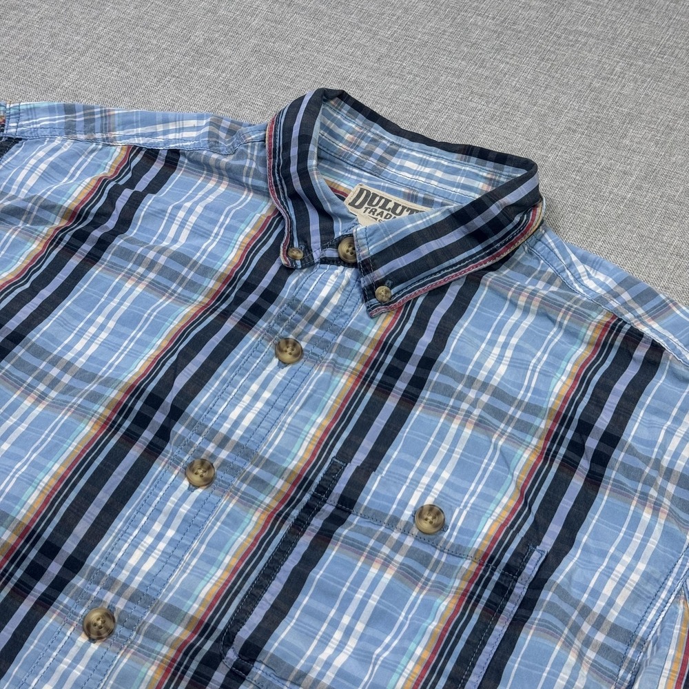 Duluth Trading Co. Button-Up Shirt Mens L Blue Plaid Short Sleeve Cotton Vietnam